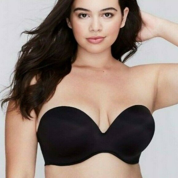 Lane Bryant Cacique Bra Multi Way Strapless Bare Solution 46DDD Black w/ Straps - Picture 3 of 8